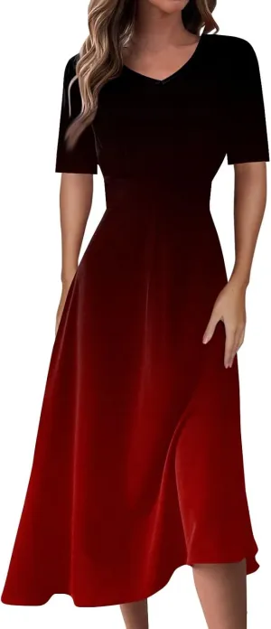 Women's Dresses Short Sleeve V Neck Shirt Dresses Plus Size Modest Floral Boho Dresses Casual Long Flowy Dresses