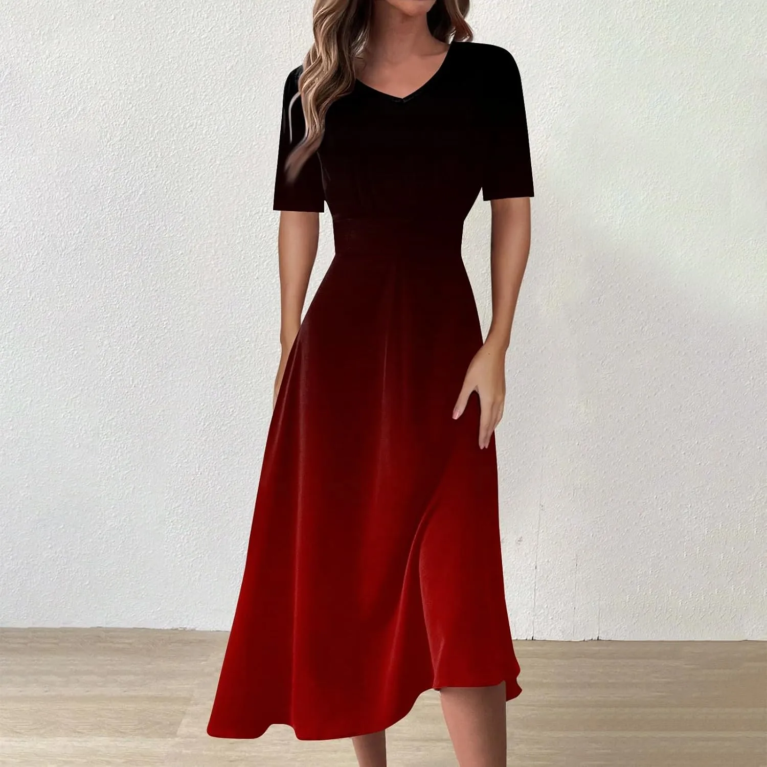 Women's Dresses Short Sleeve V Neck Shirt Dresses Plus Size Modest Floral Boho Dresses Casual Long Flowy Dresses