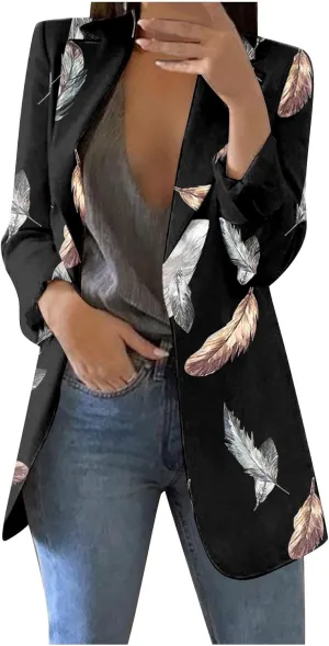 Women's Fall Casual Trendy Long Sleeve Lapel Floral Cardigan Jacket Plus Size