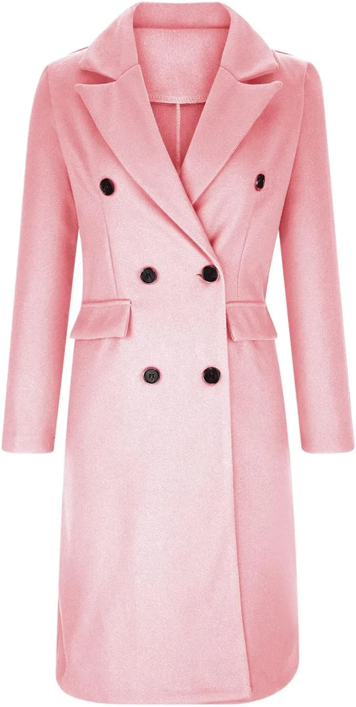 Womens Fashion Long Blazer Business Casual Double Breasted Trench Coats Notched Lapel Long Sleeve Outerwear