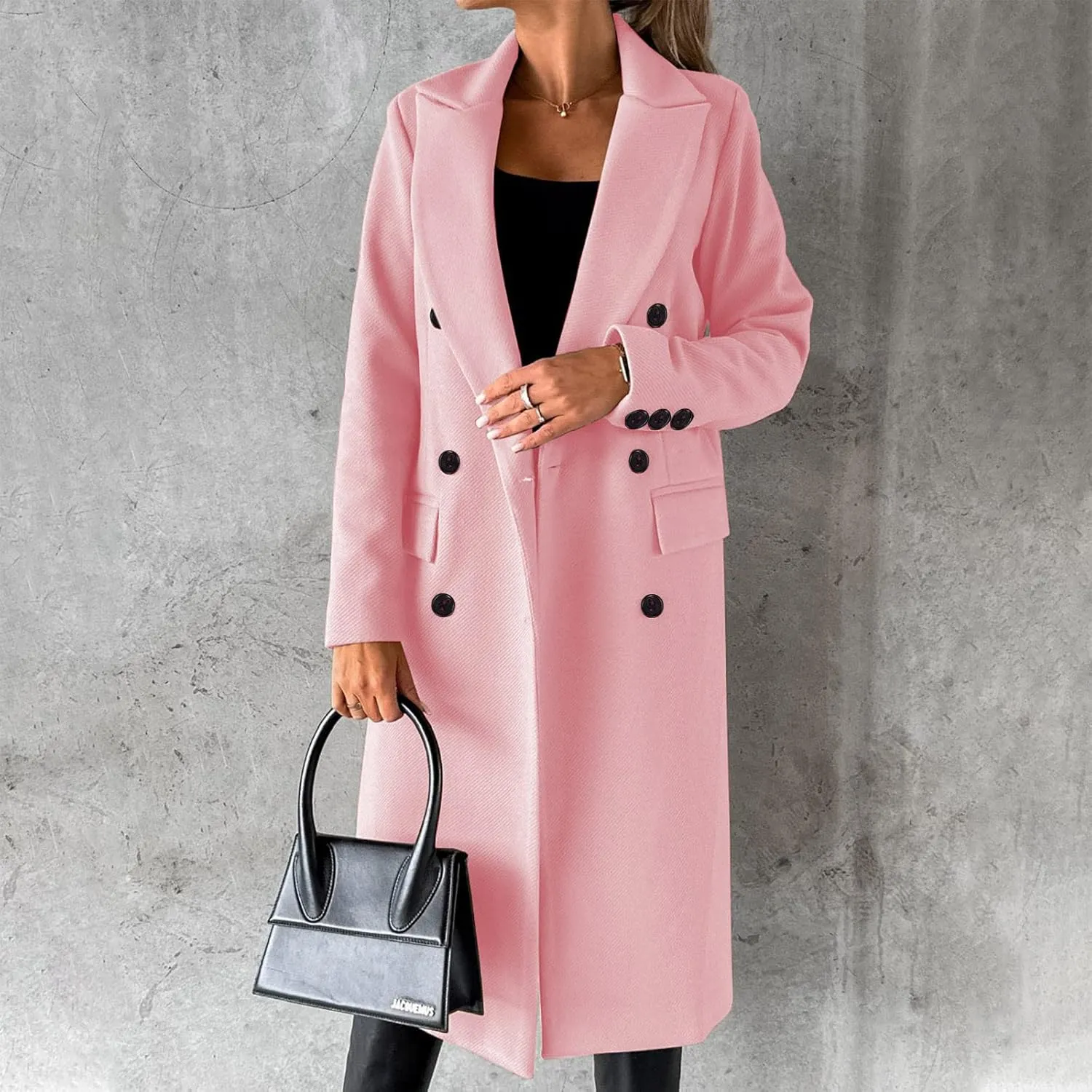 Womens Fashion Long Blazer Business Casual Double Breasted Trench Coats Notched Lapel Long Sleeve Outerwear