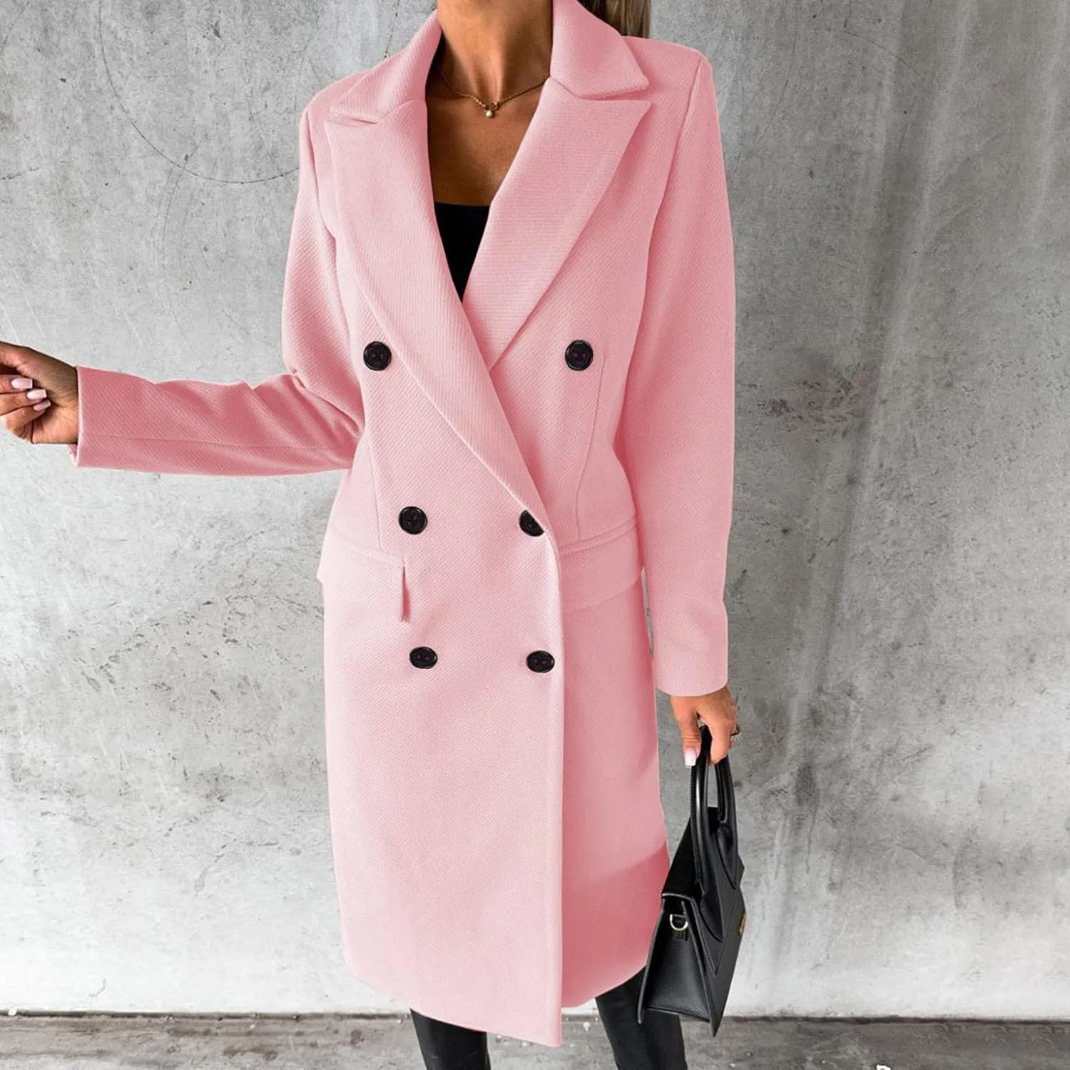 Womens Fashion Long Blazer Business Casual Double Breasted Trench Coats Notched Lapel Long Sleeve Outerwear