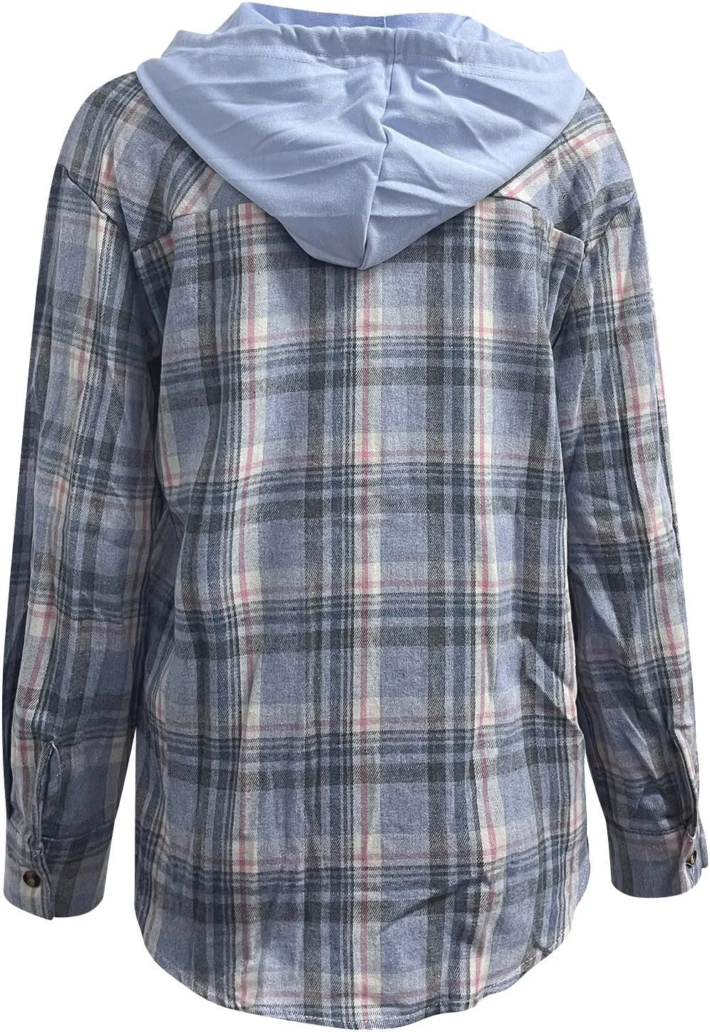 Womens Flannel Hooded Shacket Jacket Fashion Teen Girl Plaid Button Down Outerwear Shirts Preppy Fall Thin Hoodie Coat