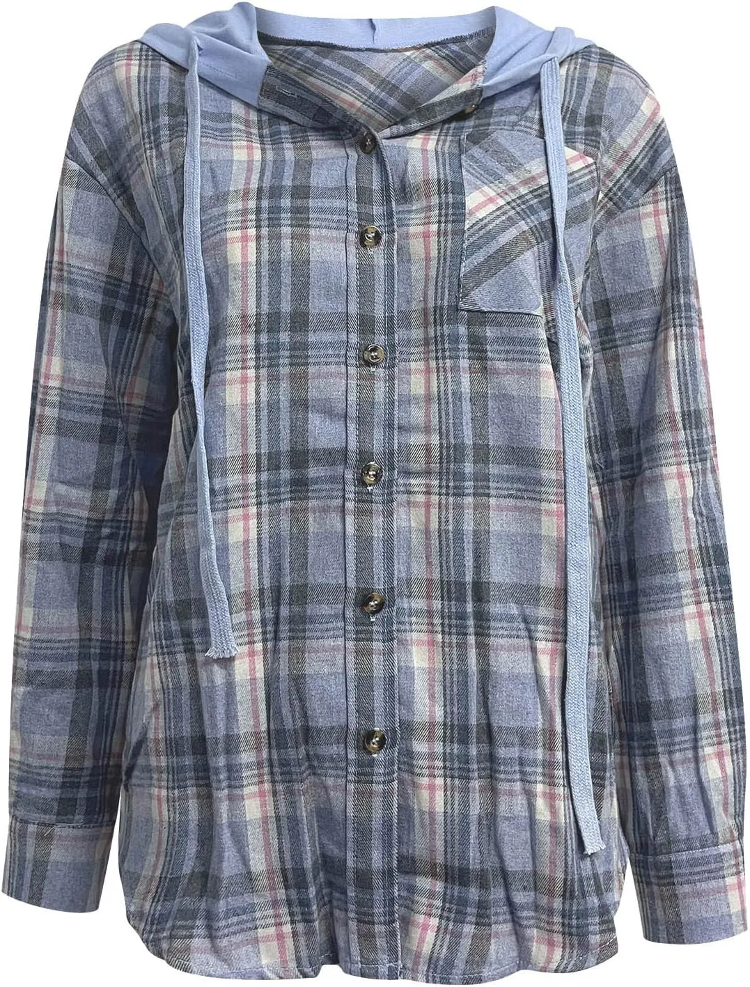Womens Flannel Hooded Shacket Jacket Fashion Teen Girl Plaid Button Down Outerwear Shirts Preppy Fall Thin Hoodie Coat