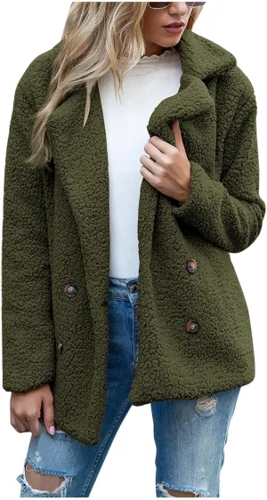 Womens Fleece Jacket 2024 Winter Lapel Button Down Coats Casual Oversized Trendy Teddy Bear Jacket Fluffy Outerwear