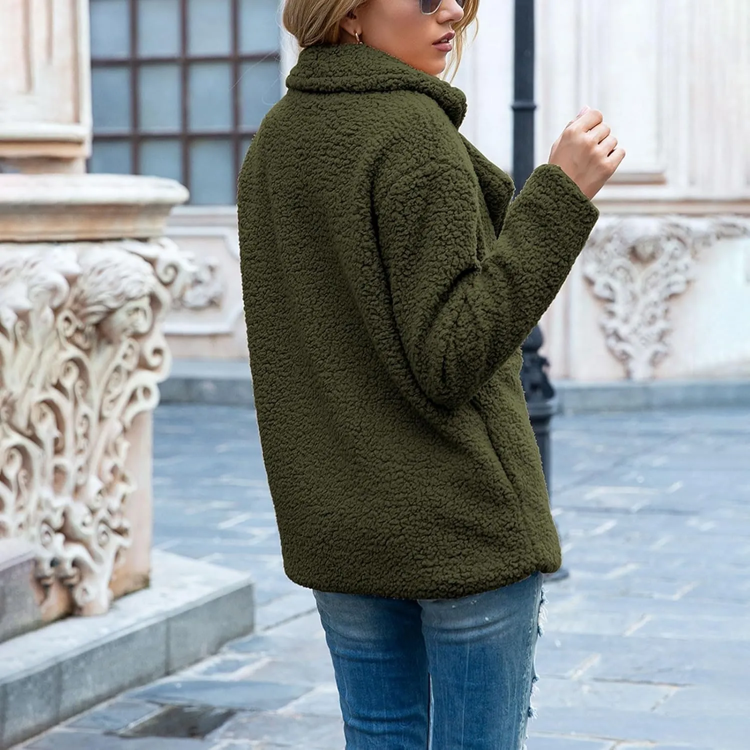 Womens Fleece Jacket 2024 Winter Lapel Button Down Coats Casual Oversized Trendy Teddy Bear Jacket Fluffy Outerwear