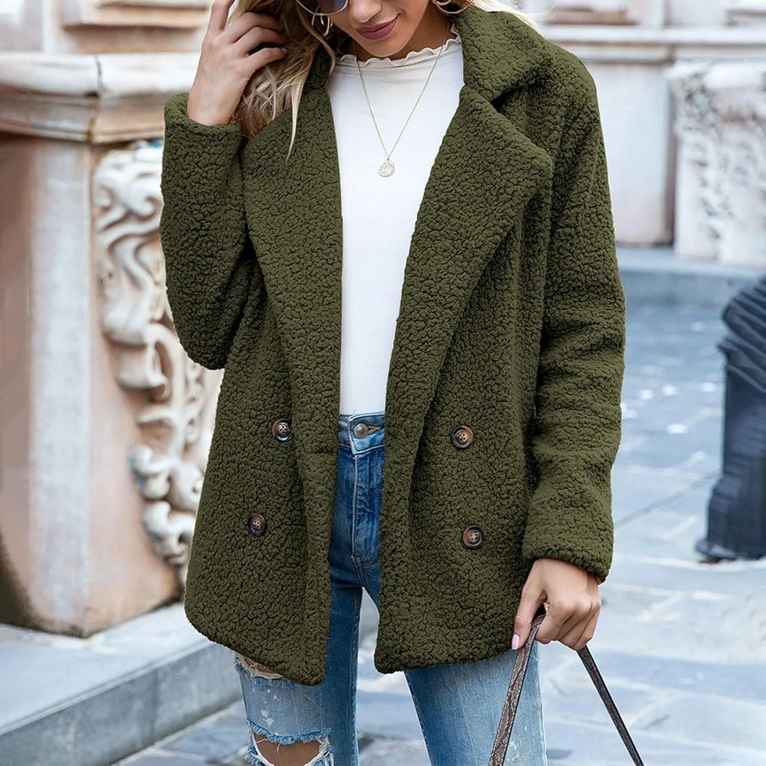 Womens Fleece Jacket 2024 Winter Lapel Button Down Coats Casual Oversized Trendy Teddy Bear Jacket Fluffy Outerwear