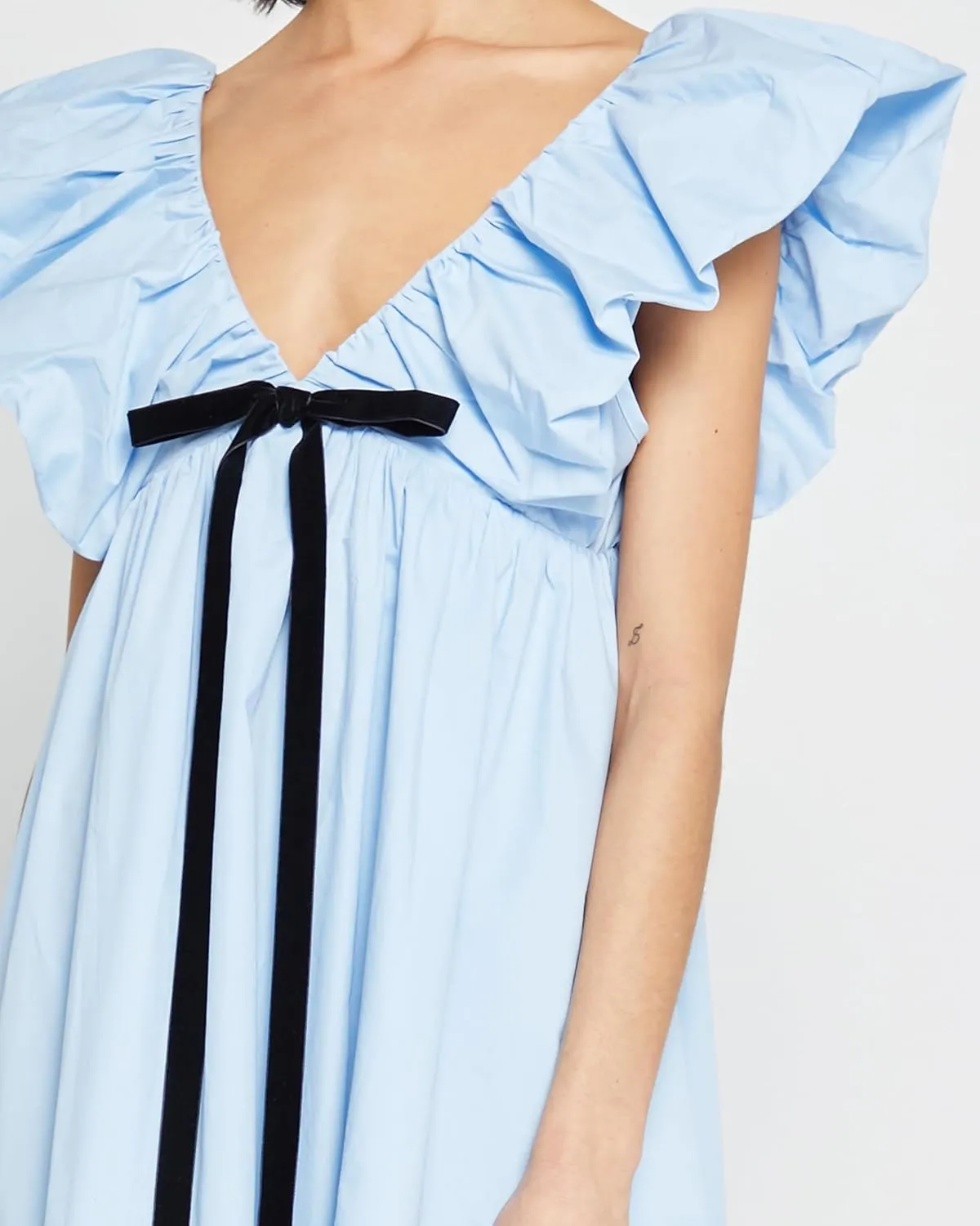 Womens Flower Bow Dress Deep V Neck Elegant Mini Dress Puffy Sleeve Boho Floral Bow Dress Flowy Dress
