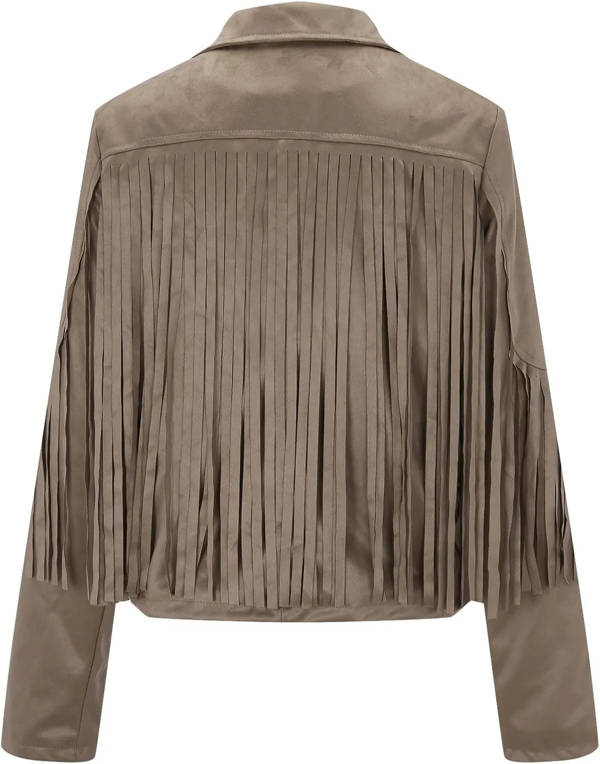 Womens Fringe Faux Suede Leather Jackets Fashion Tassel Motorcycle Cropped Coats Hippie Boyfriend Outwear Moto Coat