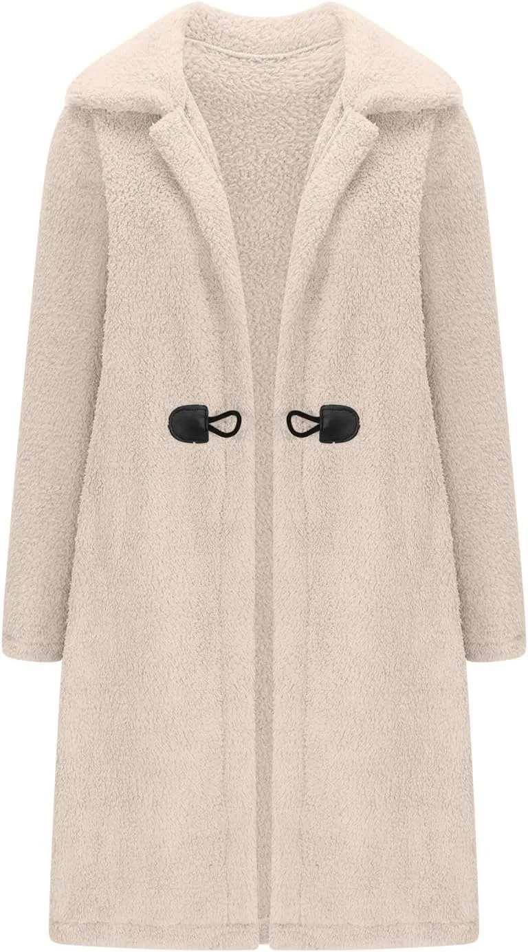 Womens Fuzzy Fleece Cardigan Coat Coatigan 2024 Fall Winter Warm Fuzzy Coat Lightweight Open Front Long Trench Coats