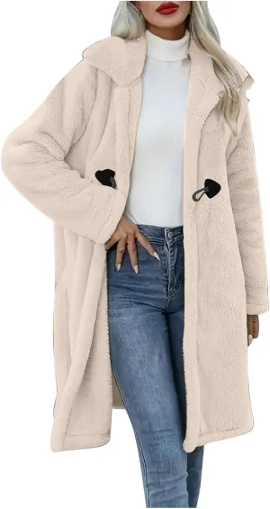 Womens Fuzzy Fleece Cardigan Coat Coatigan 2024 Fall Winter Warm Fuzzy Coat Lightweight Open Front Long Trench Coats