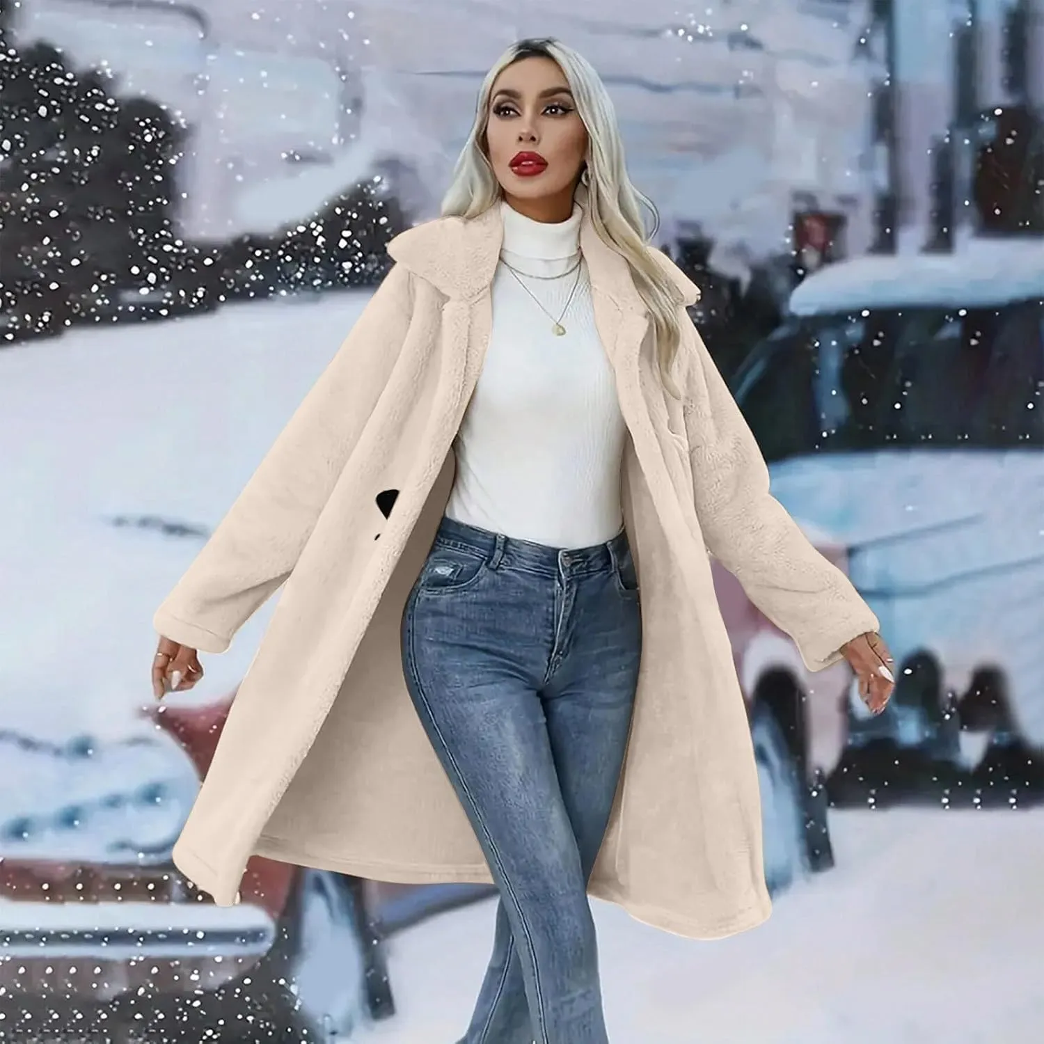 Womens Fuzzy Fleece Cardigan Coat Coatigan 2024 Fall Winter Warm Fuzzy Coat Lightweight Open Front Long Trench Coats