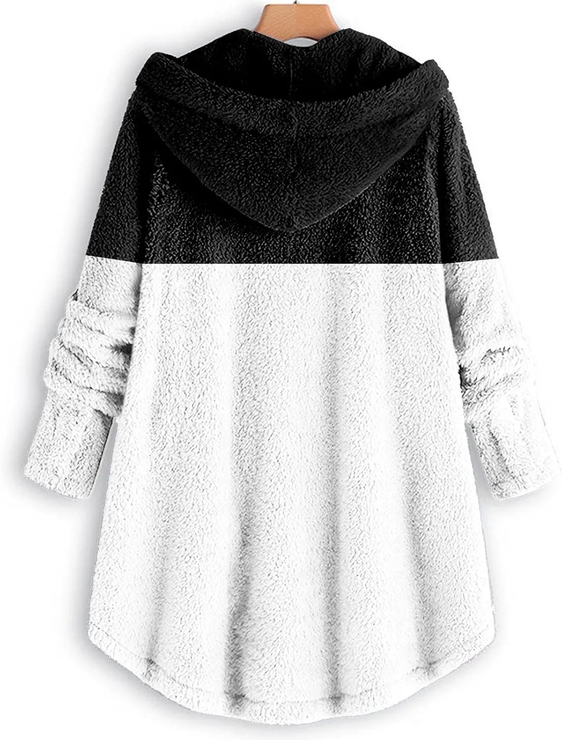 Womens Fuzzy Fleece Jacket Button Hem Plus Size Hoodie Top Sweater Blouse Outerwear with Pockets Women's Winter