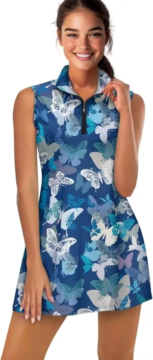 Women's Golf Tennis Dress Sleeveless Built in Shorts Golf Dress with Pockets Zipper Active Athletic Outfits