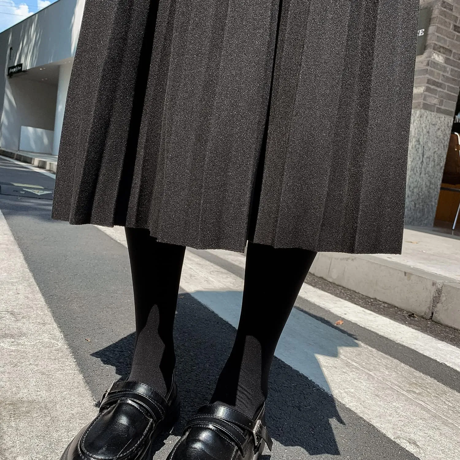 Womens High Elastic Waist Midi Pleated Skirt A-line Elegant Casual Winter Warm Flare Long Skirts