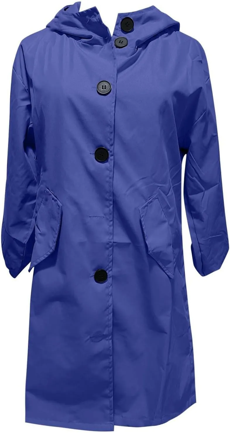 Women's Hooded Trenchcoats Anoraks Wind Breaker Long Rain Coat Waterproof Raincoats with Hood Plus Size Fall Jacket