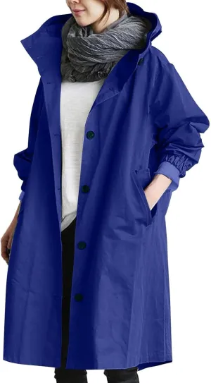 Women's Hooded Trenchcoats Anoraks Wind Breaker Long Rain Coat Waterproof Raincoats with Hood Plus Size Fall Jacket