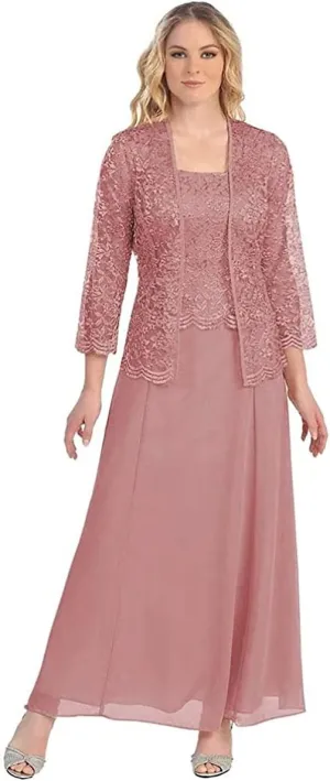 Women's Lace Mother of The Bride Dresses with Jacket 3/4 Sleeve Chiffon Long Formal Dresses Evening Gowns