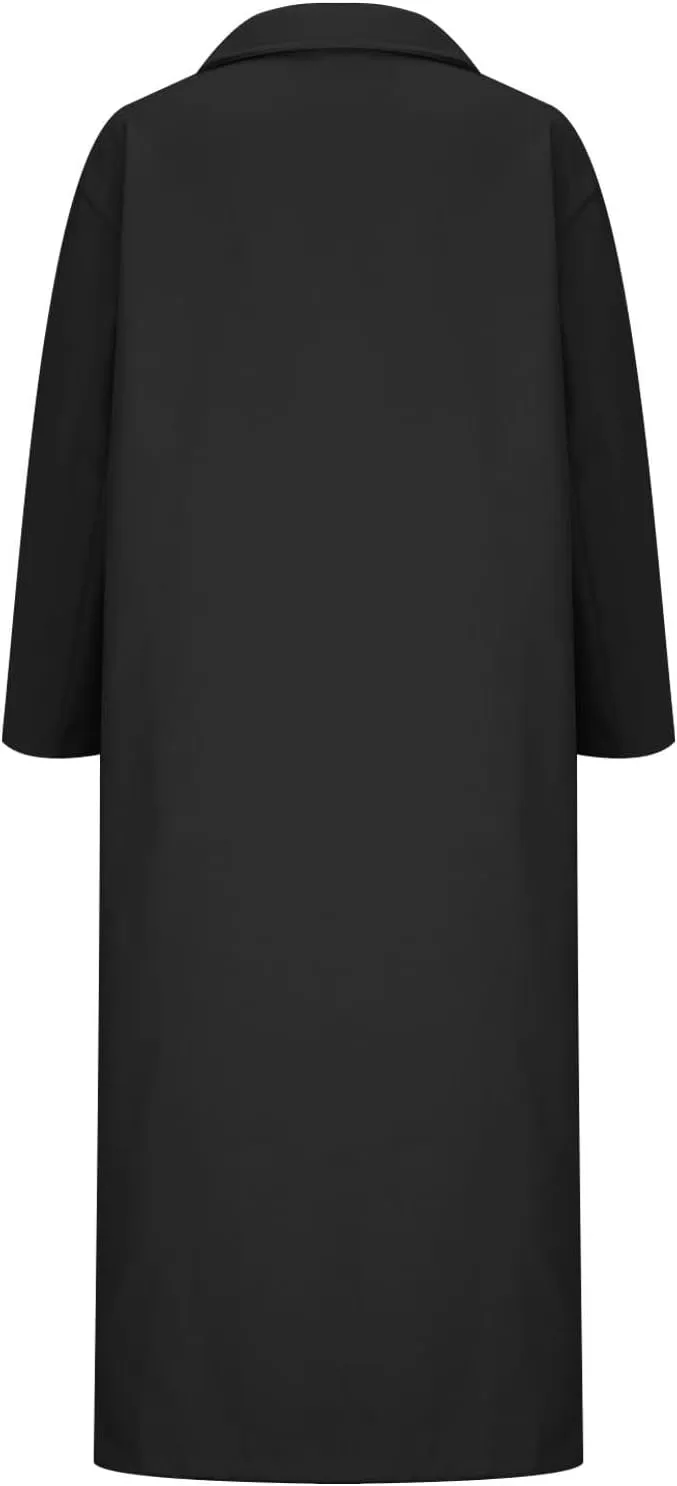 Womens Long Pea Coats Wool Blend Ankle Length Business Casual Trench Coats Long Sleeve Open Front Dressy Jackets