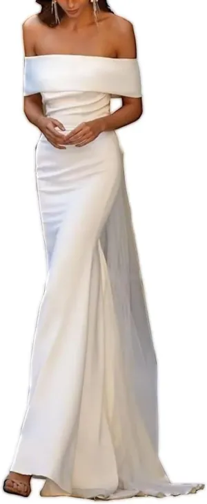 Women's Mermaid Satin Wedding Dress for Bride Off The Shoulder Sweetheart Floor Length Wedding Gown for Women