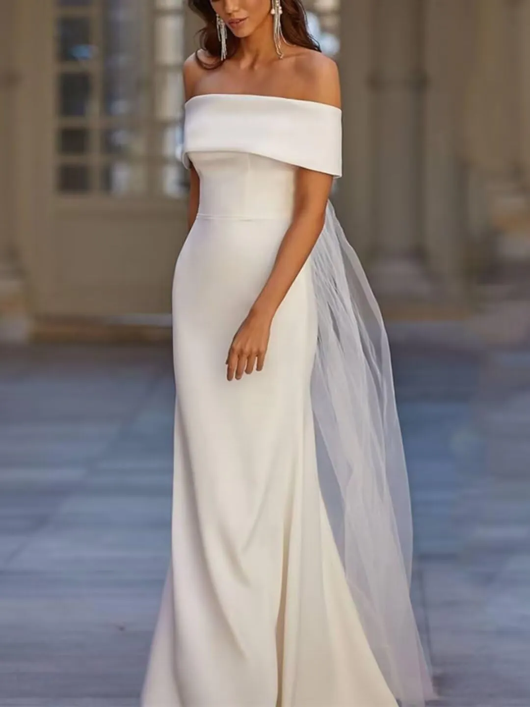 Women's Mermaid Satin Wedding Dress for Bride Off The Shoulder Sweetheart Floor Length Wedding Gown for Women