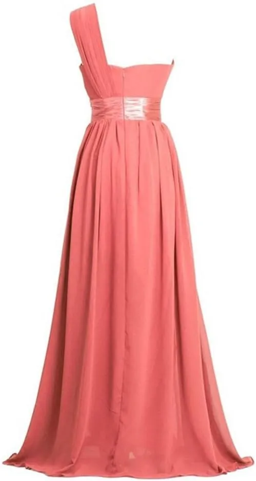 Women's One Shoulder Chiffon Long Evening Dress Floor Length Trailing Bridesmaid Gown