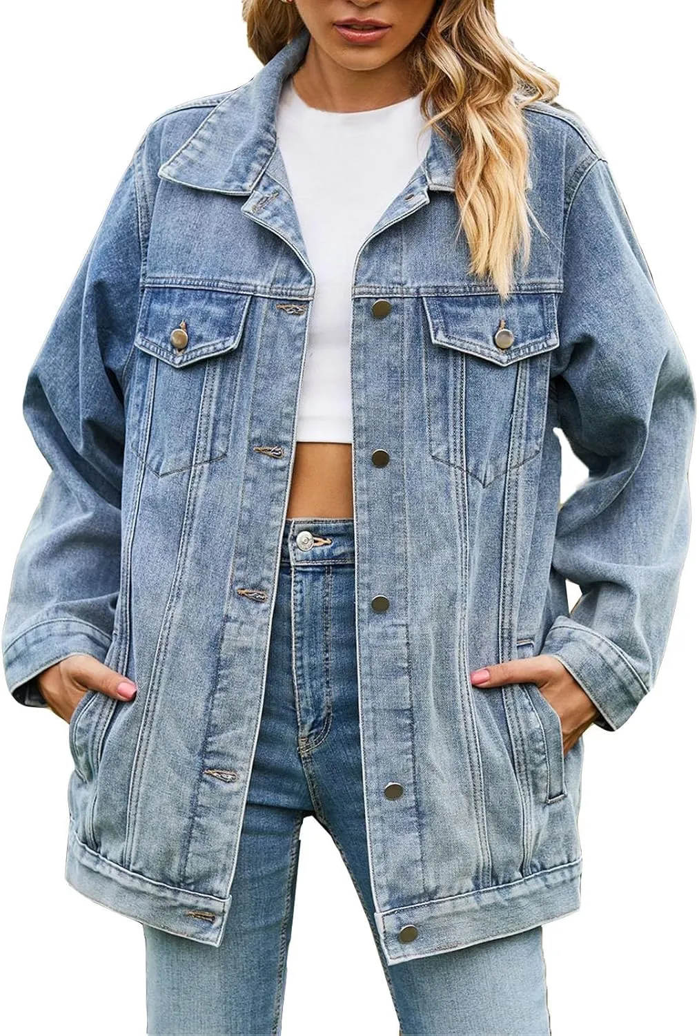 Women's Oversized Denim Jacket Dressy Casual Jean Coats Loose Boyfriend Distressed Jean Jackets Autumn Spring Outwear