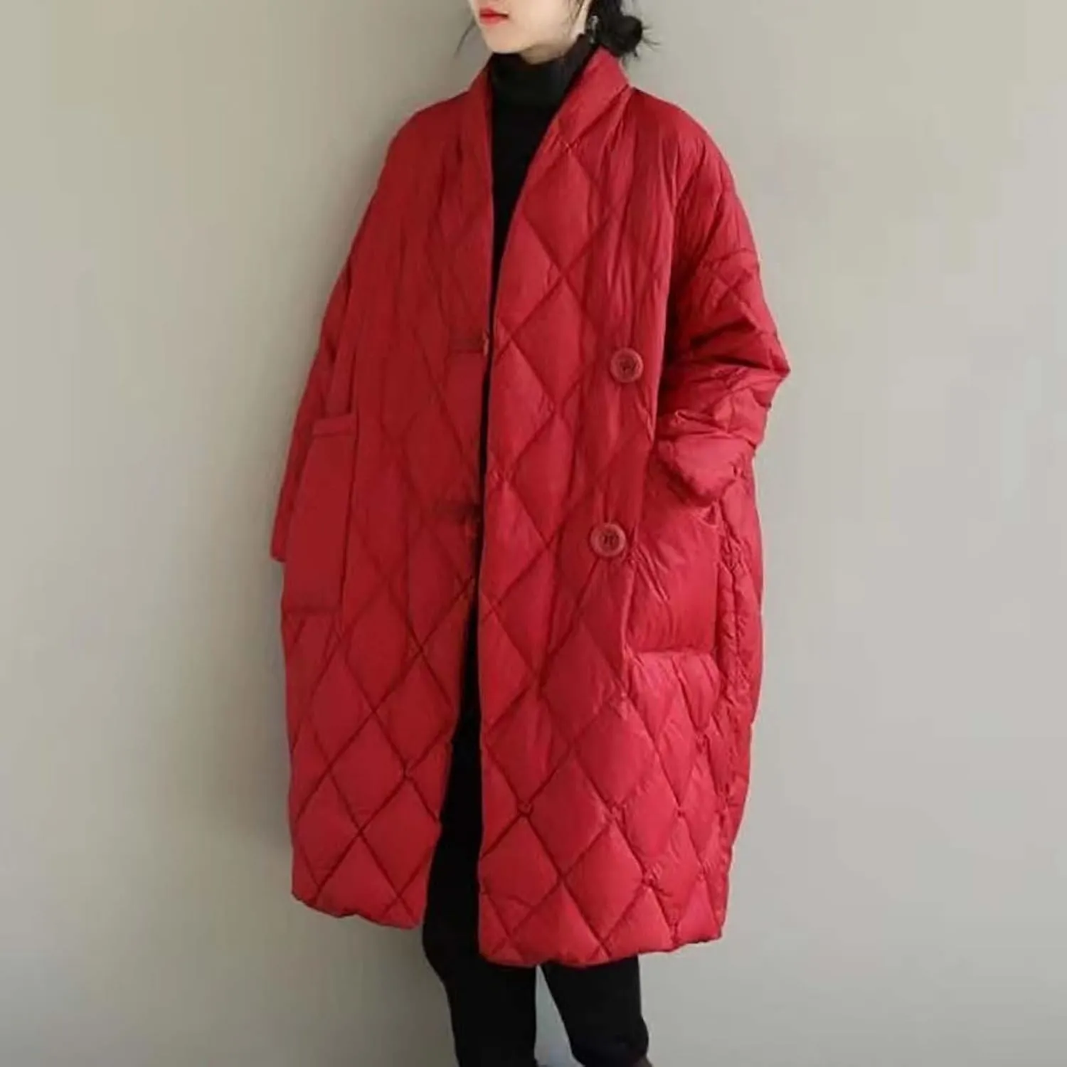 Women's Oversized Padded Puffer Quilted Jackets Button Up Lightweight Warm Padding Down Long Overcoats with Pockets