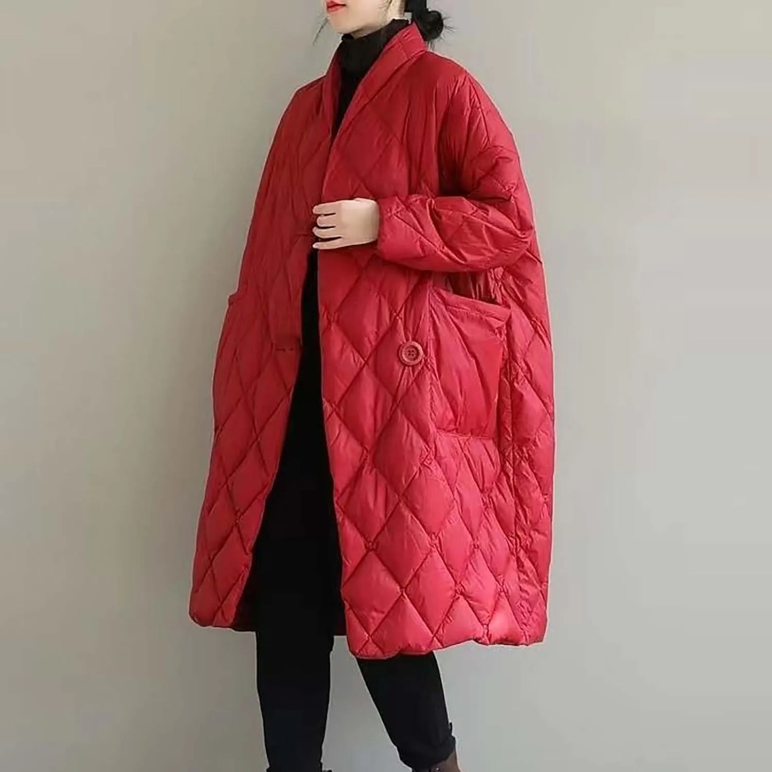 Women's Oversized Padded Puffer Quilted Jackets Button Up Lightweight Warm Padding Down Long Overcoats with Pockets