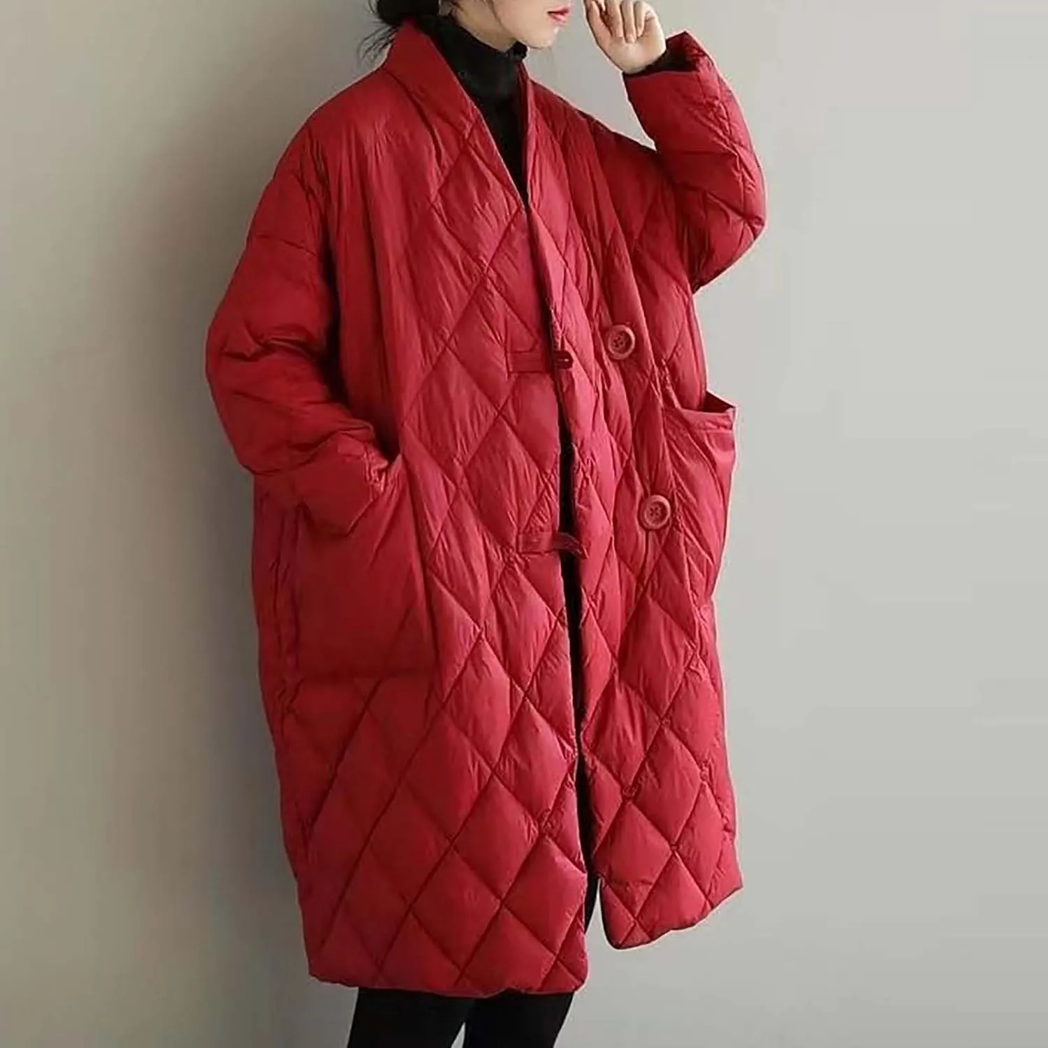 Women's Oversized Padded Puffer Quilted Jackets Button Up Lightweight Warm Padding Down Long Overcoats with Pockets
