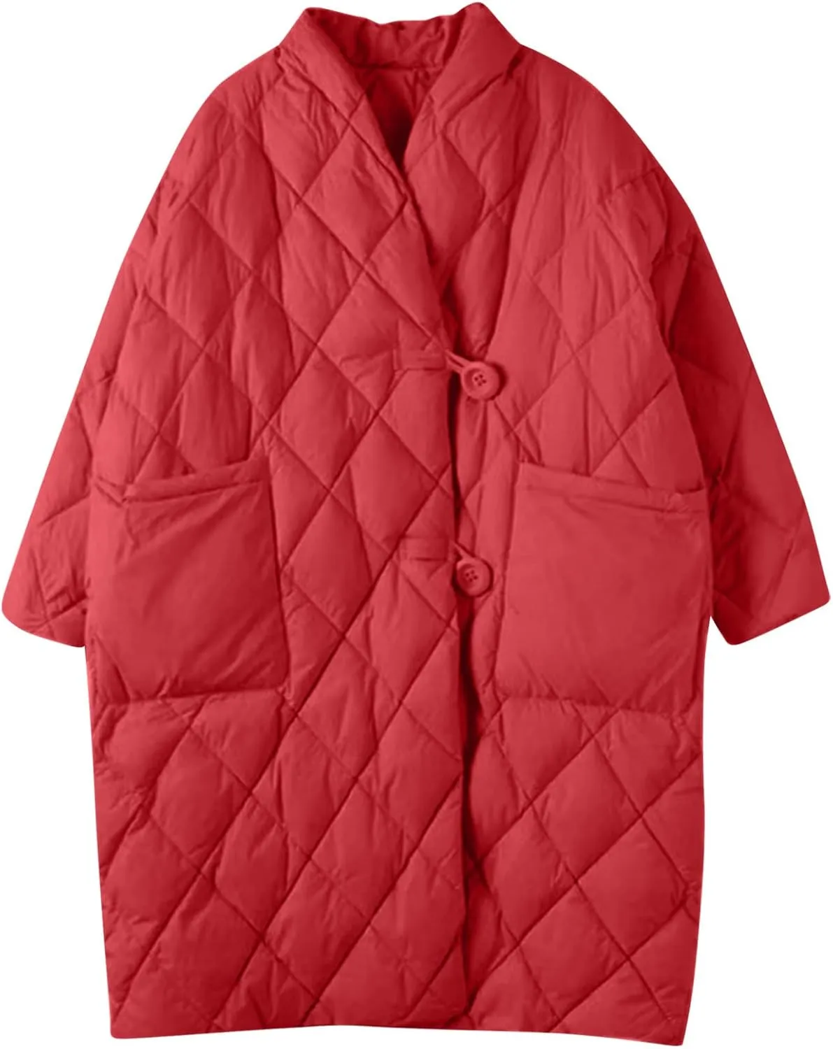 Women's Oversized Padded Puffer Quilted Jackets Button Up Lightweight Warm Padding Down Long Overcoats with Pockets