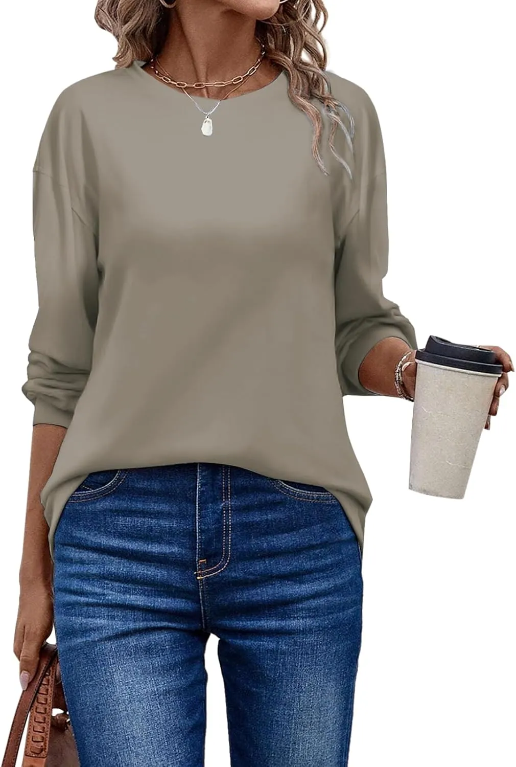 Womens Oversized T Shirts Crewneck Long Sleeve Summer Athletic Cotton Tees Shirt Loose Fit Y2k Tops