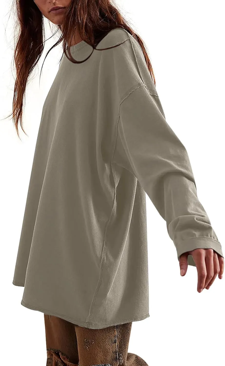 Womens Oversized T Shirts Crewneck Long Sleeve Summer Athletic Cotton Tees Shirt Loose Fit Y2k Tops