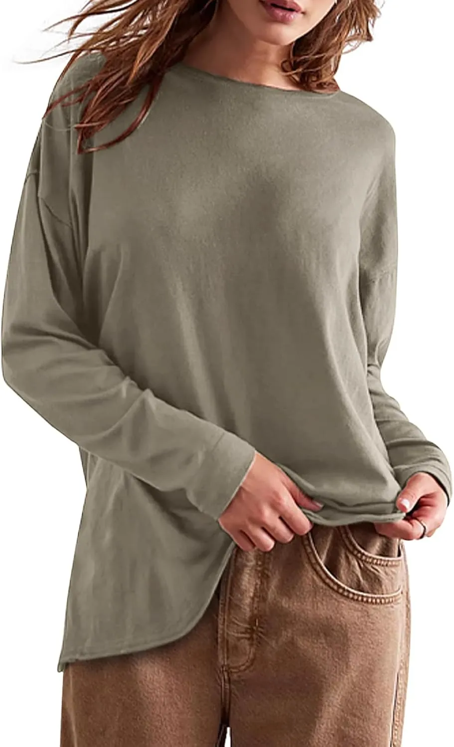 Womens Oversized T Shirts Crewneck Long Sleeve Summer Athletic Cotton Tees Shirt Loose Fit Y2k Tops