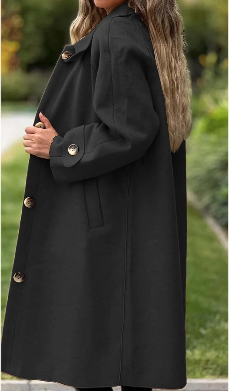 Womens Pea Coat Wool Blend Long Trench Coat Single Breasted Lapel Collar Peacoat Fall Winter Elegant Outerwear