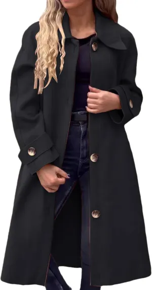 Womens Pea Coat Wool Blend Long Trench Coat Single Breasted Lapel Collar Peacoat Fall Winter Elegant Outerwear