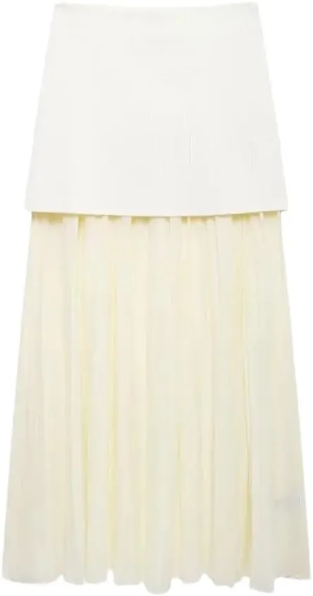 Women's Pleated Knit Skirt Elastic High Waist Midi A Line Skirt Basic Office Elegant Casual Skirt