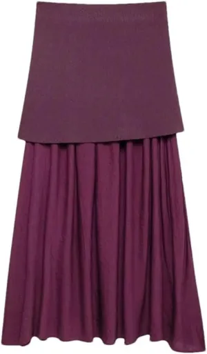 Women's Pleated Knit Skirt Elastic High Waist Midi A Line Skirt Basic Office Elegant Casual Skirt