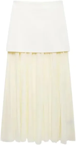 Women's Pleated Knit Skirt Elastic High Waist Midi A Line Skirt Basic Office Elegant Casual Skirt