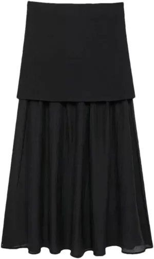 Women's Pleated Knit Skirt Elastic High Waist Midi A Line Skirt Basic Office Elegant Casual Skirt