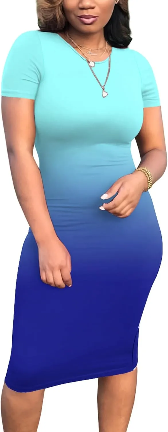 Women's Plus Size Gradients Print T Shirt Dress Summer Short Sleeve Midi Beach Dresses