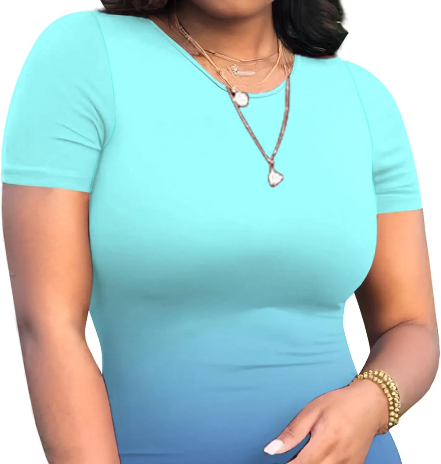 Women's Plus Size Gradients Print T Shirt Dress Summer Short Sleeve Midi Beach Dresses