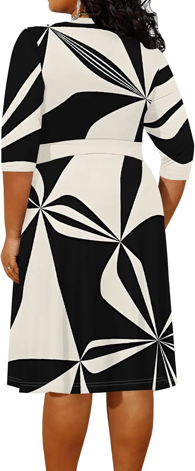 Women's Plus Size Maxi Dress Print 3/4 Sleeves V Neck Party Sundress Wedding Guest Dresses