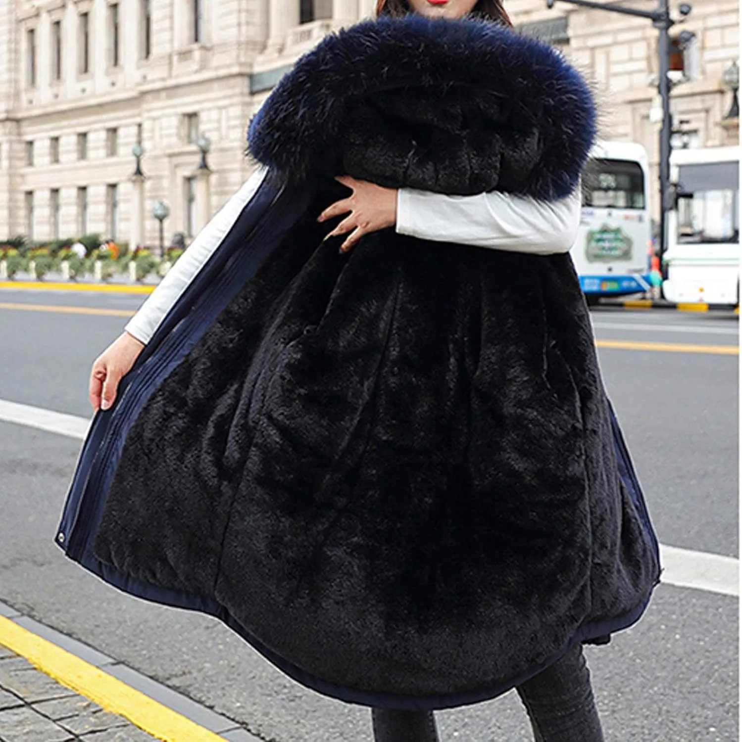 Womens Plus Size Winter Coats Faux Fur Hooded Baggy Outerwear Puffer Jackets Lightweight Quilted Down Jacket Parkas