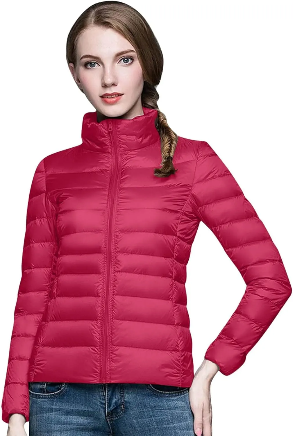 Womens Puffer Jacket 2024 Winter Warm Packable Down Jacket Lightweight Slim Fit Hooded Jacket Short Duck Down Coat