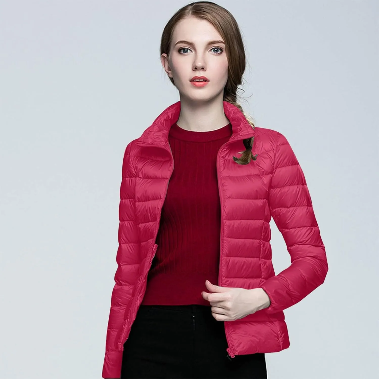 Womens Puffer Jacket 2024 Winter Warm Packable Down Jacket Lightweight Slim Fit Hooded Jacket Short Duck Down Coat