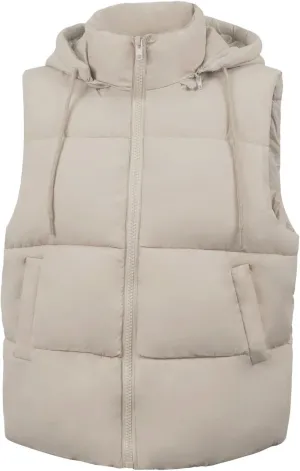 Women'S Puffer Vest With Pockets Thicken Zip Up Removable Hooded Sleeveless Winter Stand Collar Warm Gilet