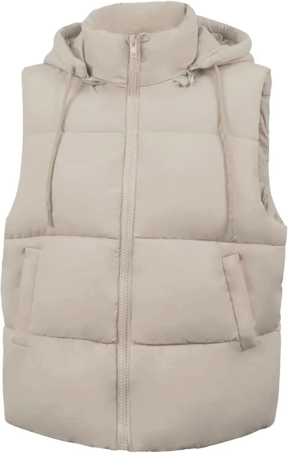 Women'S Puffer Vest With Pockets Thicken Zip Up Removable Hooded Sleeveless Winter Stand Collar Warm Gilet