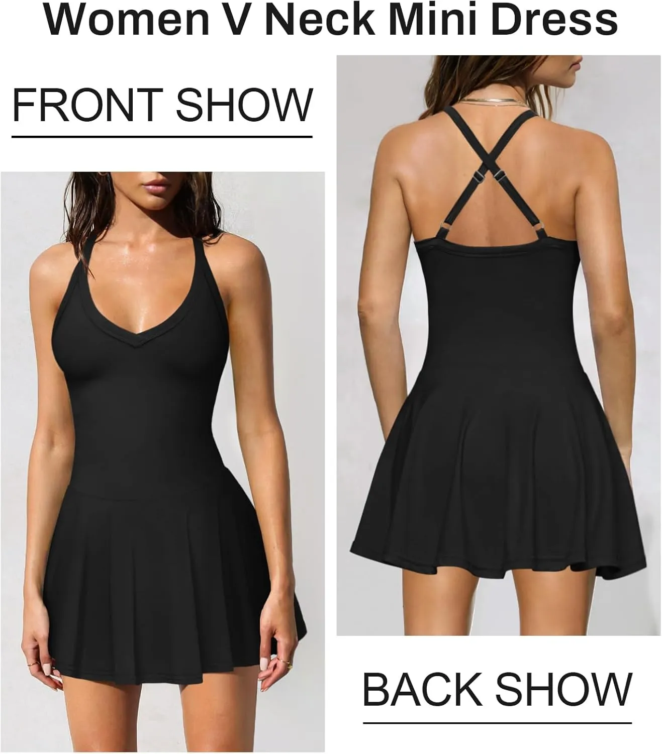 Women's Sexy V Neck Pleated Flowy Tennis Dress for Women Athletic Golf Workout Summer Mini Dresses with Shorts Pockets