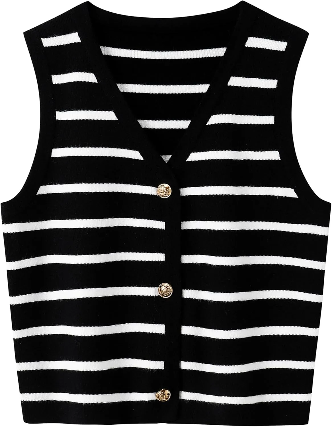 Women's Sleeveless Striped Sweater Vest Cropped Button Down Knit Vest Tops 2025 Trendy Outfits